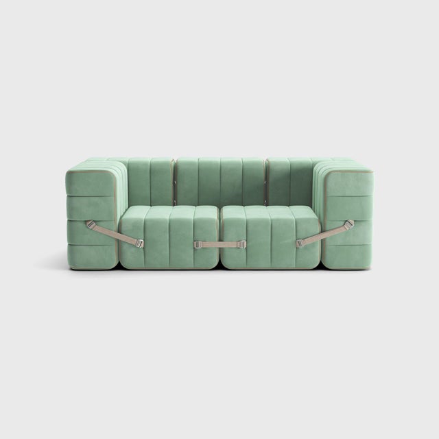 Not Yet Made - Made To Order Curt Modular Set - Flexible 2-Seater with Armrests - Barcelona - Patina - V3347/46 (Light Green) by Ambivalenz, Set of 7 For Sale - Image 5 of 5