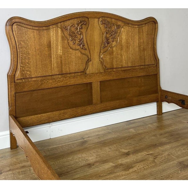 Vintage French Louis XVI Double Bed Frame in Carved Oak For Sale - Image 13 of 15