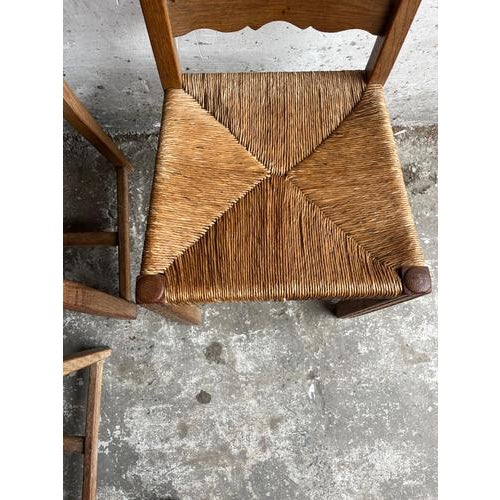 Carved Oak Chairs with Rush Seats, 1950s, Set of 6 For Sale - Image 4 of 14