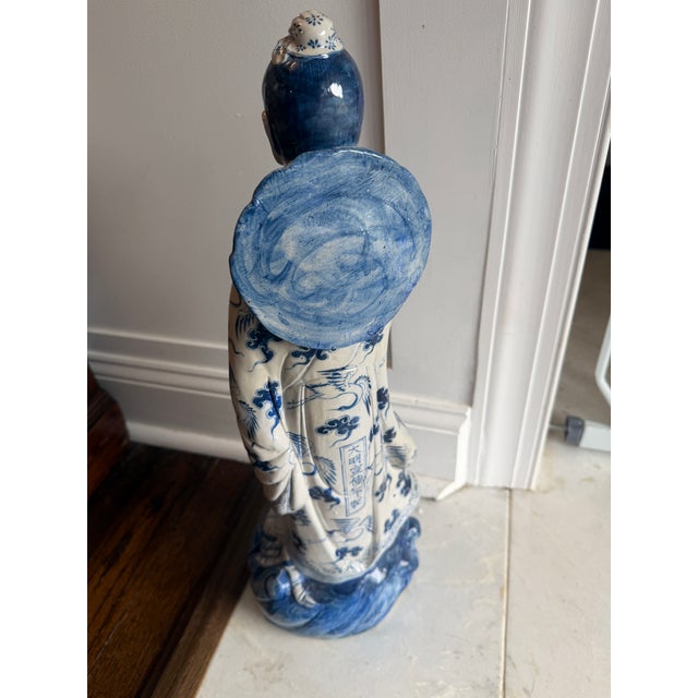 Chinese Antique Chinese Porcelain Immortal Statue, Blue & White China Crab Figural For Sale - Image 3 of 12