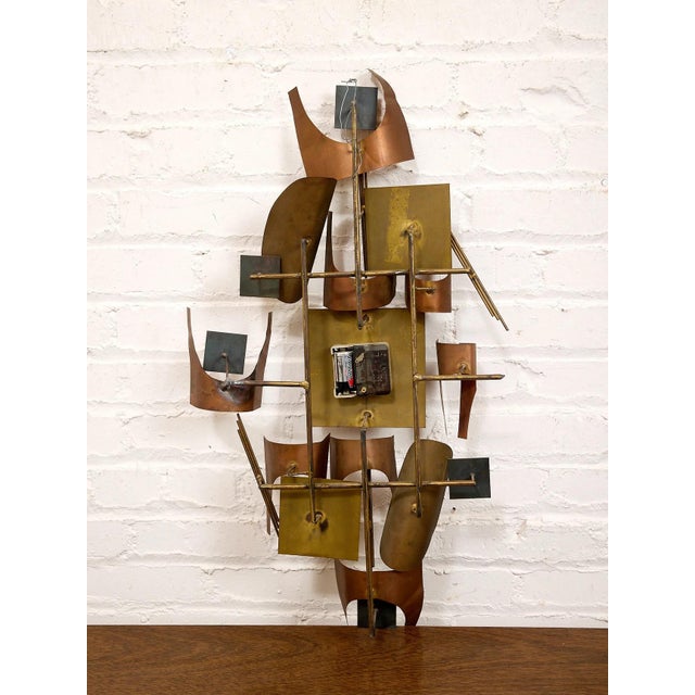 20thC .Mid-Century Modern Brutalist Wall Sculpture Is a Copper and Brass Art Piece Styled After Curtis Jere. For Sale - Image 9 of 11