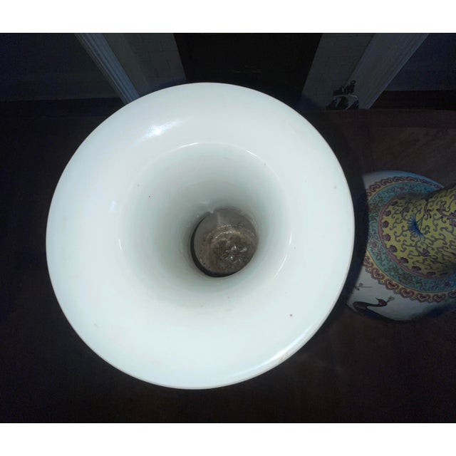 Pair of Large 23” Chinese Jingdezhen Famille Rose Porcelain Peacock Vases on Wood Stands For Sale - Image 13 of 14