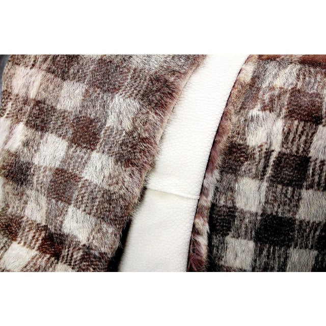 1990s Dyed Check Buffalo Plaid Natural Fur Pillow For Sale - Image 5 of 12