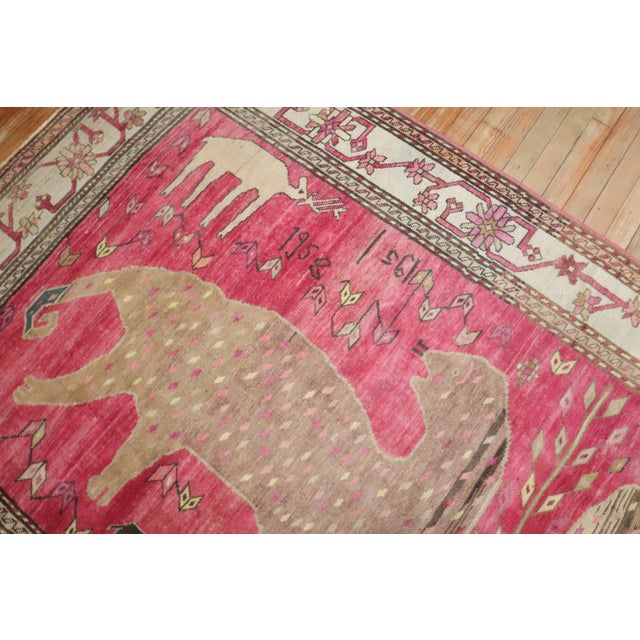 Folk Art Vintage Zabihi Collection Pink Komodo Dragon Armenian Rug - 5'2" x 9'4" For Sale - Image 3 of 12