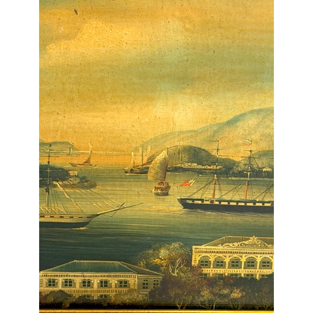 Yellow 19th Century Chinese Export Harbor / Seascape Paintings For Sale - Image 8 of 12