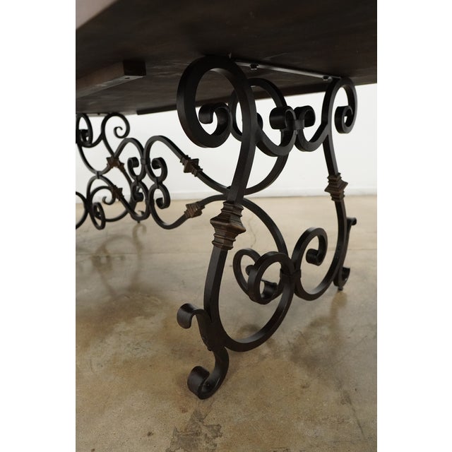 Brown Vintage Wood Top Dining Table With Iron Base For Sale - Image 8 of 15