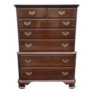 1980s Ethan Allen Georgian Court Cherry Tall Chest of Drawers For Sale