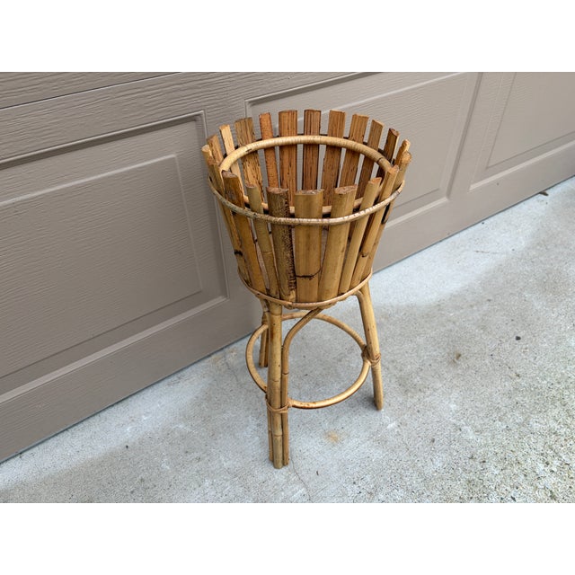 Mid 20th Century Mid 20th Century Bamboo Planter on Stand in the Palm Beach Chinoiserie Style For Sale - Image 5 of 12