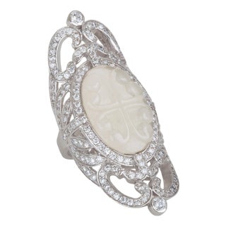 Miriam Salat Pastel Pink Baroque Ring In Sterling Silver & White Topaz For Sale