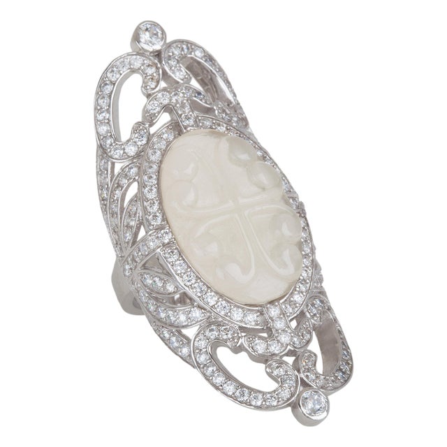 Miriam Salat Pastel Pink Baroque Ring In Sterling Silver & White Topaz For Sale