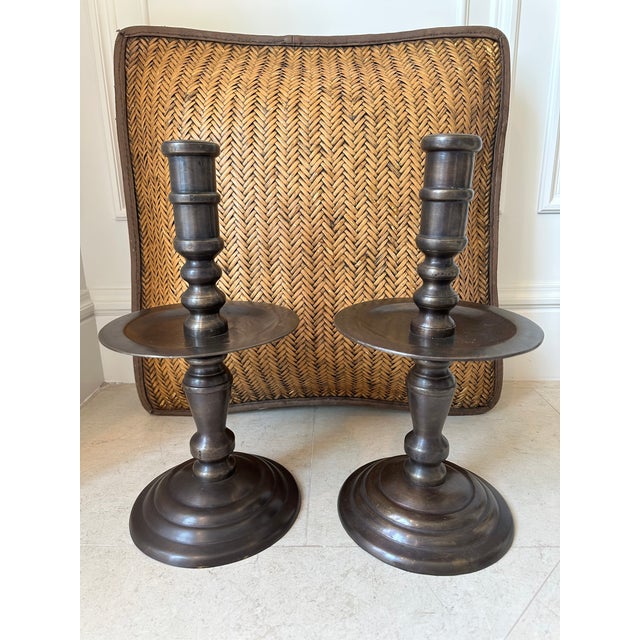Vintage Monumental 16” Bronze Candlestick Holders -a Pair For Sale - Image 16 of 18