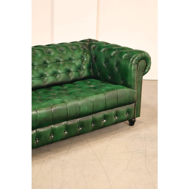 Chesterfield Style Green Leather Sofa For Sale - Image 11 of 16