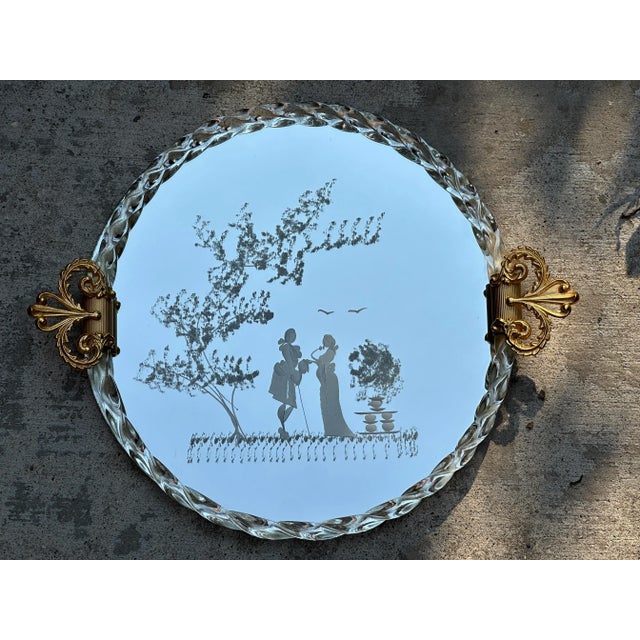 Vintage Venetian Murano Rope Glass Vanity Tray Midcentury Italian Design Gold Brass Handles For Sale - Image 4 of 10