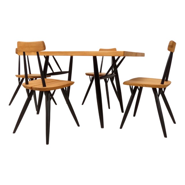 Pirkka Dining Table and Chairs by Ilmari Tapiovaara for Laakan Puu, Finland, 1970s, Set of 5 For Sale