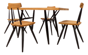 Pirkka Dining Table and Chairs by Ilmari Tapiovaara for Laakan Puu, Finland, 1970s, Set of 5
