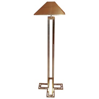 Signed Curtis Jere Brass Floor Lamp With Cross Base, Circa 1977 For Sale