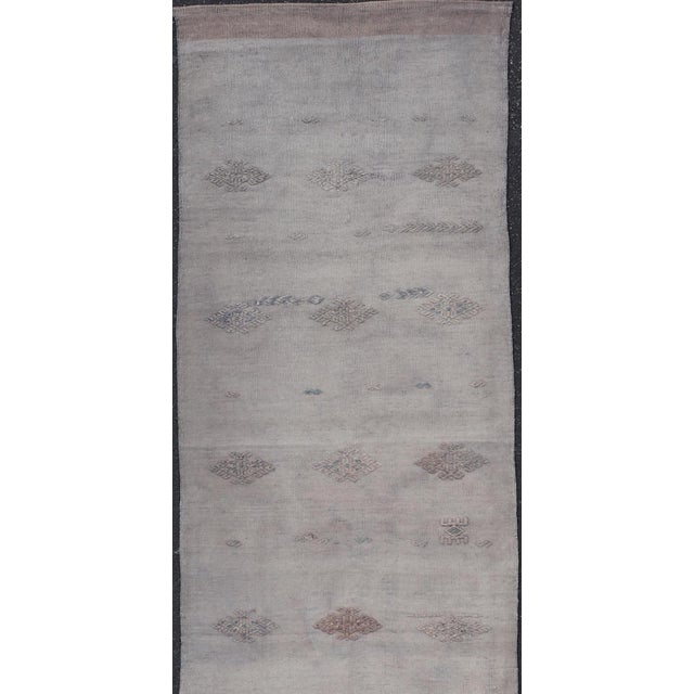 Vintage Turkish Kilim Runner With Subtle Geometric Patterns and Soft Pastel Tones For Sale - Image 10 of 10