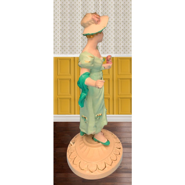 Antique Metal Boudoir Table Lamp: Lady in Mint Green Dress For Sale - Image 4 of 12