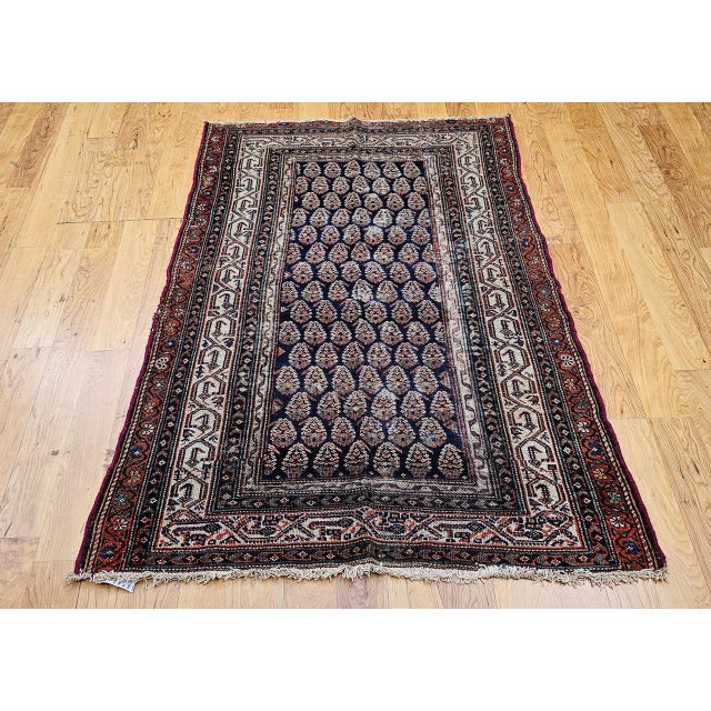 Antique Persian Malayer Rug, Hand-Knotted Wool, Paisley Pattern, 4x6, Navy & Ivory For Sale In Chicago - Image 6 of 14