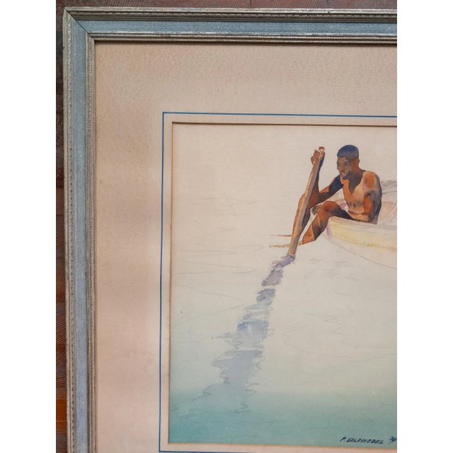 Tribal Early 20th Century American Watercolor of Man in Canoe by Frederick Soldwedel For Sale - Image 3 of 12