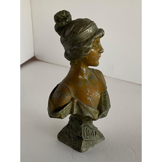 Victorian 5 3/4" Spelter Metal "Lydia" Female Bust, Circa 1890 For Sale - Image 3 of 6