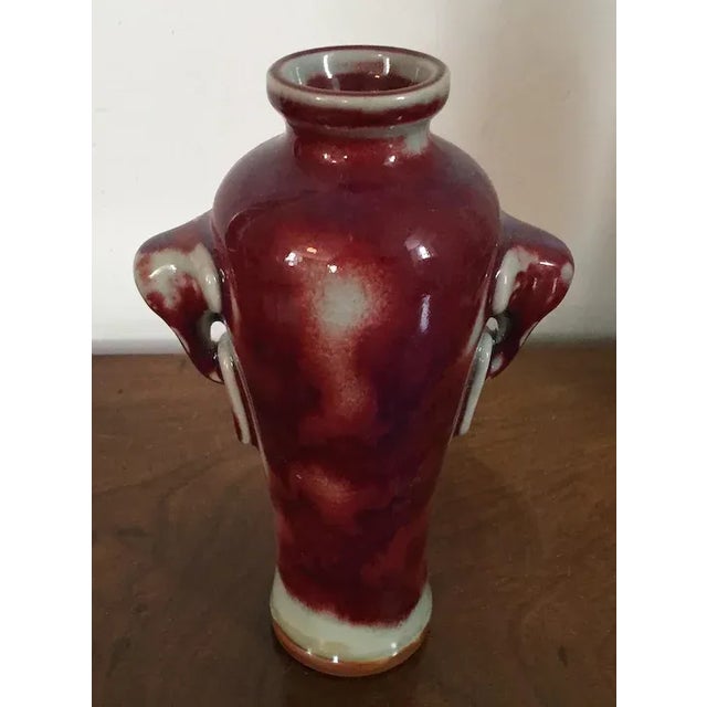 Vintage Chinese Porcelain Baluster Shape Vase with Elephant Ring Handles For Sale In New York - Image 6 of 11