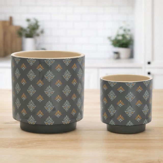Modern Mini Floral Pattern Planter (Set of 2) For Sale - Image 3 of 5