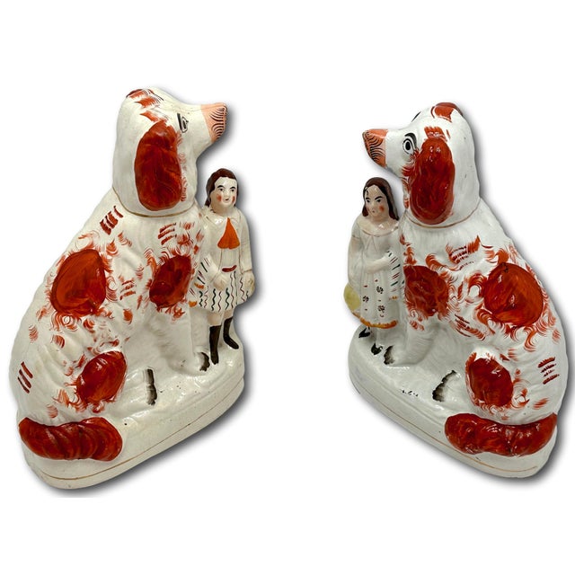 English A Very Unusual Pair of Large Size Antique English Staffordshire Pottery Dog Figures - Circa Mid 19th Century For Sale - Image 3 of 18