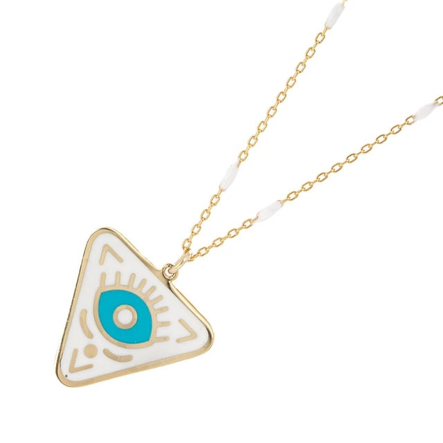 Gold Plated Turquoise Evil Eye Chakra Necklace For Sale In Miami - Image 6 of 7