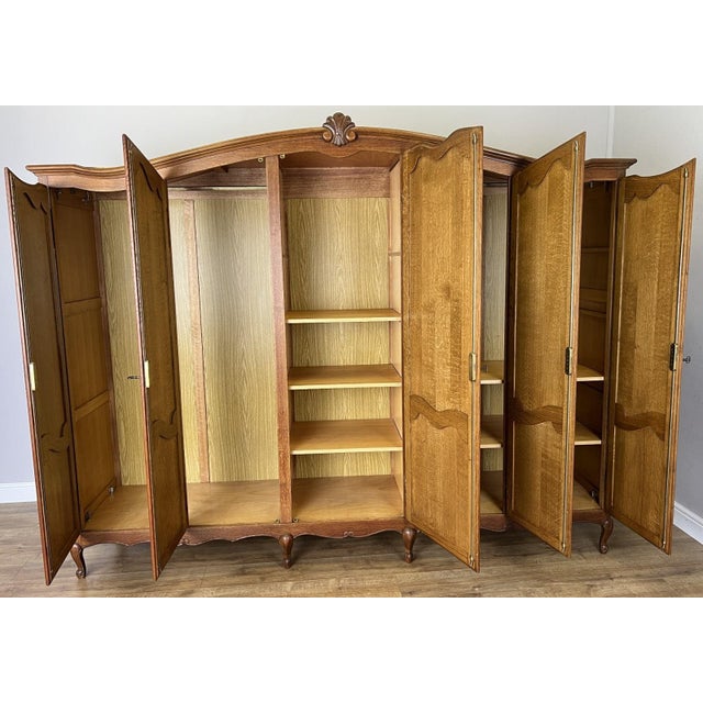 Vintage Louis XVI French Oak Five Door Carved Armoire For Sale - Image 13 of 14