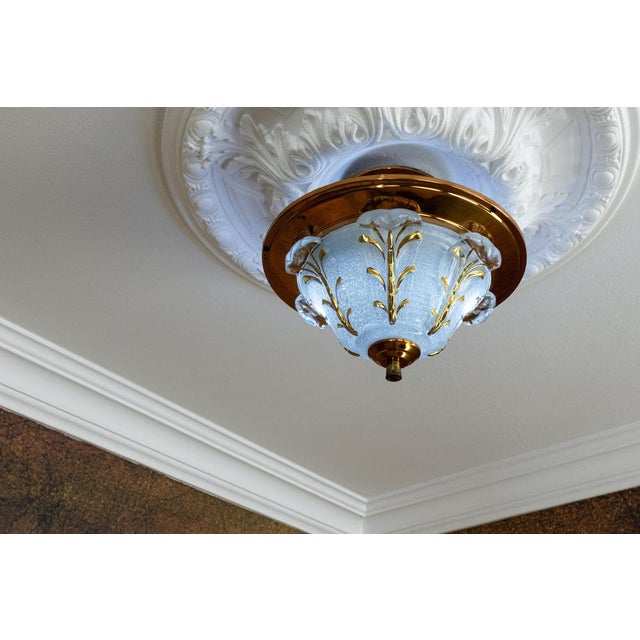 1930s Art Deco French Copper and Frosted Glass Three-Light Ceiling Light, 1930s For Sale - Image 5 of 18