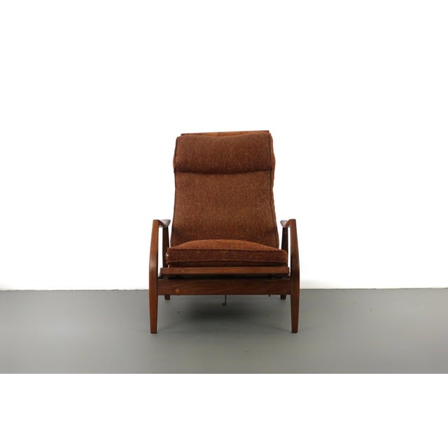1960s Milo Baughman Lounge Chair Recliner with Ottoman in Original Brown Fabric - a Pair For Sale - Image 9 of 10