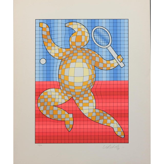 Op Art Vintage Victor Vasarely the Tennis Player LTD Serigraph, Hand Signed Art Limited Edition For Sale - Image 3 of 8