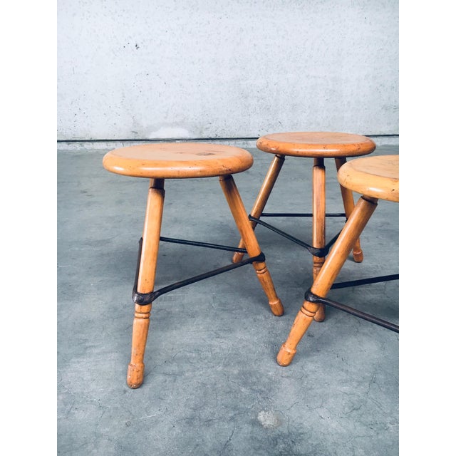 Industrial Low Tripod Stools, Belgium, 1950s, Set of 3 For Sale - Image 12 of 18
