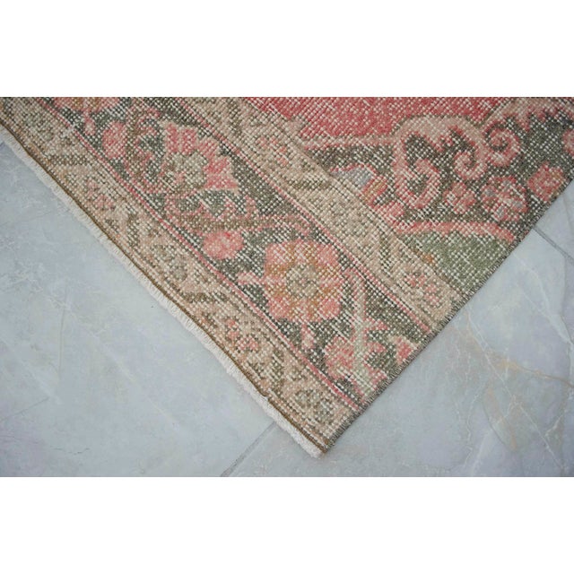 Distressed Oushak Runner Rug Faded Colors Low Pile Pink Hallway Decor - 2'9″x 12'3″ For Sale - Image 11 of 13