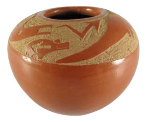 Alfred (Sa-Wa-Pin) Aguilar Native American Southwest San Ildefonso Pueblo Sgraffito Redware Pot