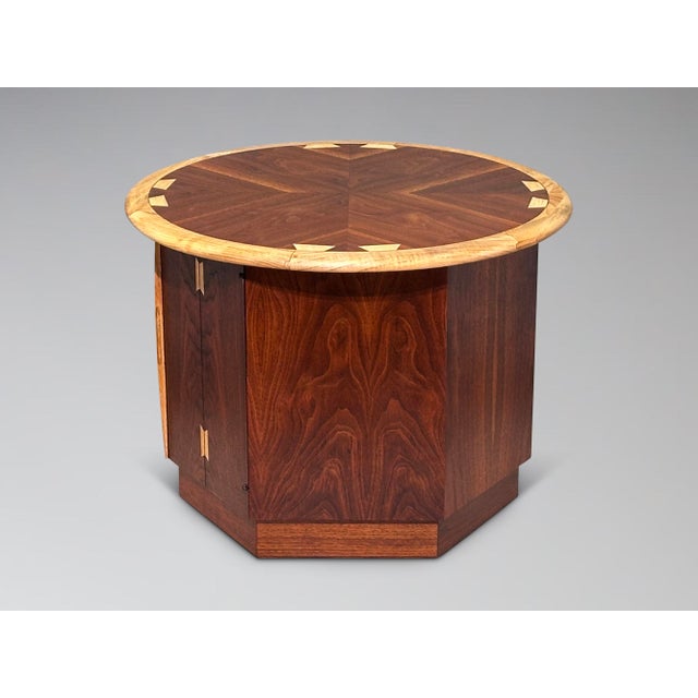Brown Restored Lane Acclaim Drum Table Round Hexagon Side End Table Storage Cabinet For Sale - Image 8 of 14