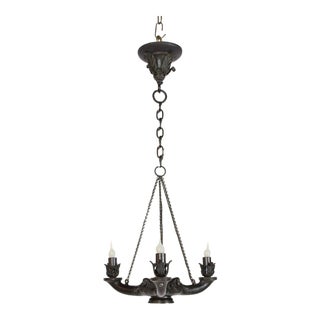 Early 20th Century Bronze Three Arm Whale Oil Chandelier For Sale