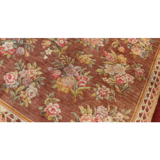 Textile Antique Hand Knotted European Savonnerie Rug in Wool With Floral Design For Sale - Image 7 of 12