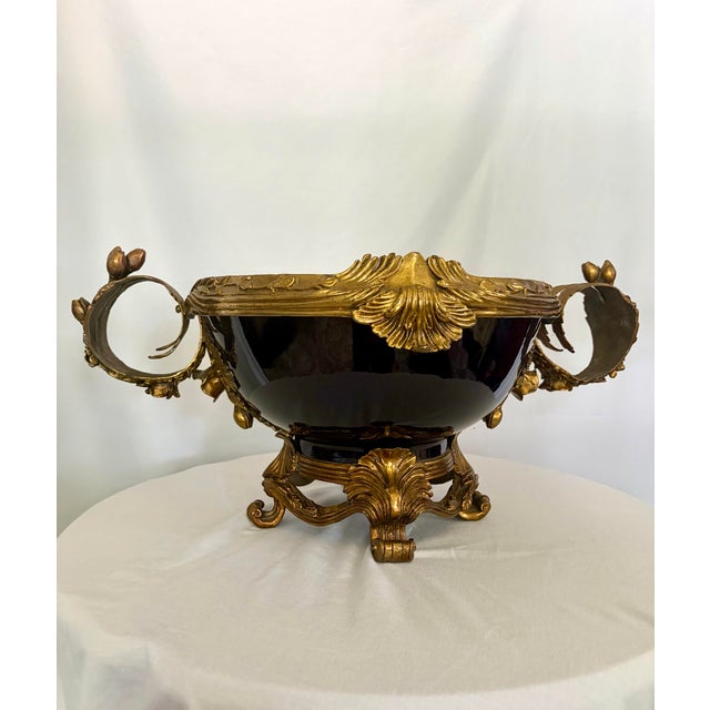 Vintage French Sèvres Style Cobalt Porcelain & Ormolu Centerpiece Bowl | Louis XV Revival For Sale In Greensboro - Image 6 of 10
