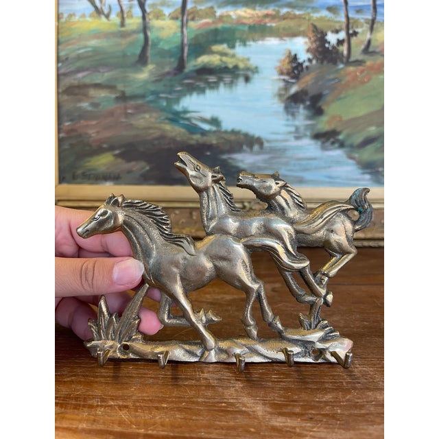 1970s Vintage Brass Toned Galloping Horses Wall Hook Rack - Equestrian Decorative Key or Jewelry Holder For Sale - Image 5 of 8