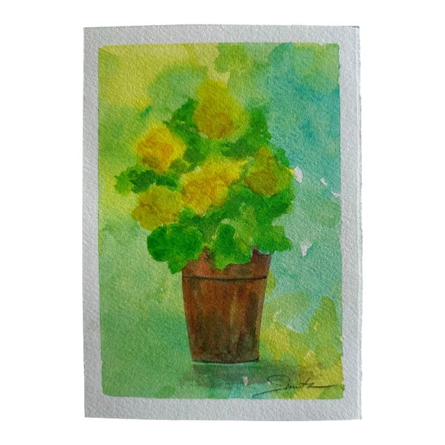 Signed Original Watercolor Botanical Painting “Sunshine in Terracotta” For Sale