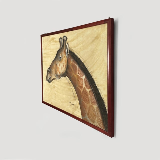 Etiennette Johan, Giraffe, 1930s, Mixed-Media Painting on Canvas, Framed For Sale - Image 3 of 7