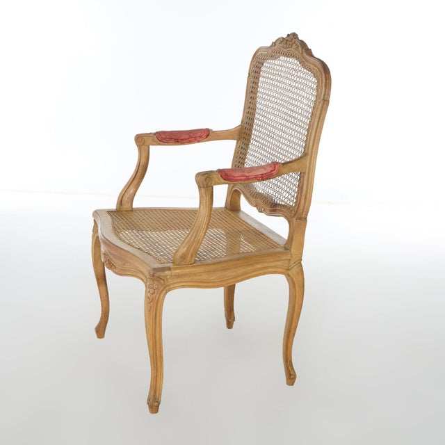 Antique French Louis XV Fruitwood & Cane Arm Chair 1900 For Sale - Image 12 of 12