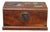 1980s Hardwood Jewelry Casket, Mother‑of‑Pearl Inlaid Fortune Character & Children Motif Storage Box With Lock Hardware For Sale