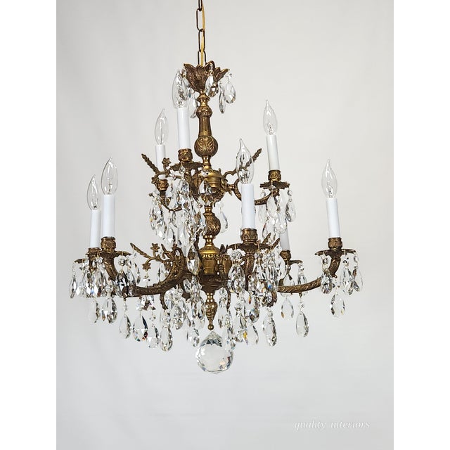 Brass Antique Epic Glowing Glistening 9 Arm 9 Light Cut Lead Glass Crystal Chandelier For Sale - Image 8 of 18