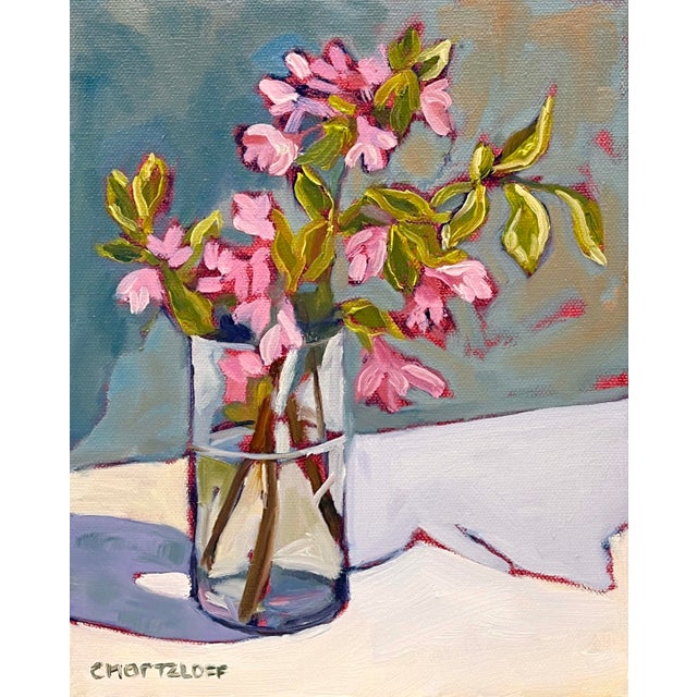 Original Expressionist Still Life Floral Oil Painting - "Turquoise and Twigs" For Sale