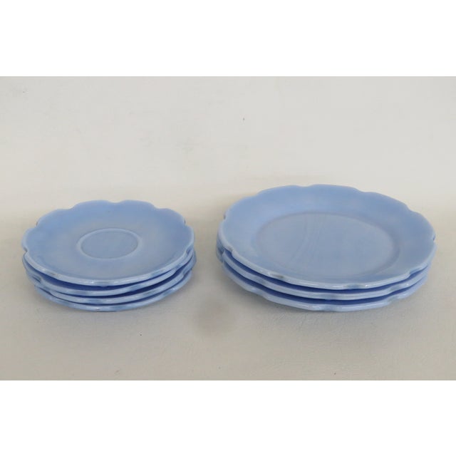 Jeannette Glass Jeannette Glass Cherry Blossom 7pc Set Saucers Junior Plates Pastel Blue 5051b For Sale - Image 4 of 13