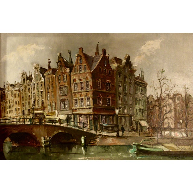 This artwork titled "Amsterdam" c.1960, is an oil painting on canvas by Dutch artist Reinier Wynand Snapper, 1907-1988. It...