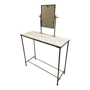 Antique Marble Topped Metal Vanity Console Table W/ 360 Mirror